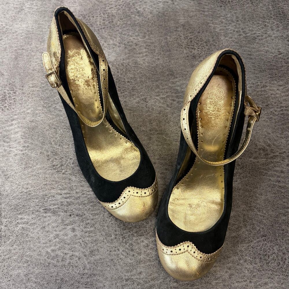 Coach Black Suede Gold Metallic Heels